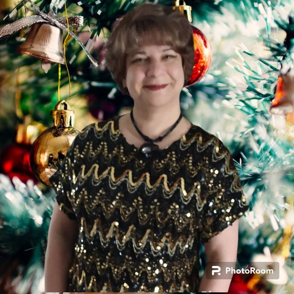 M✨Holiday Christmas Vtg. Sequin Disco Shirt Top Gold black Metallic - Picture 2 of 8